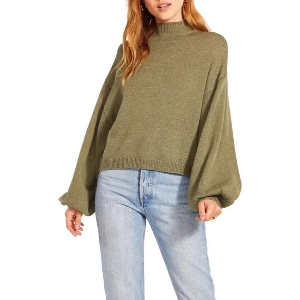 BB Dakota Steve Madden Sochi Balloon Sleeve Sweater‎ In Mossy Green Size L NWT